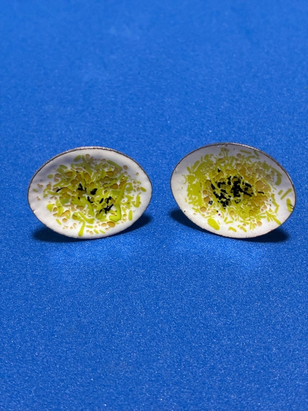 Hand-Painted White & Yellow Enamel Oval Cufflinks
